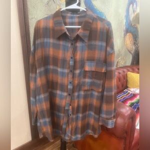 Emery Rose 2X flannel - Brown, Blue, and Orange